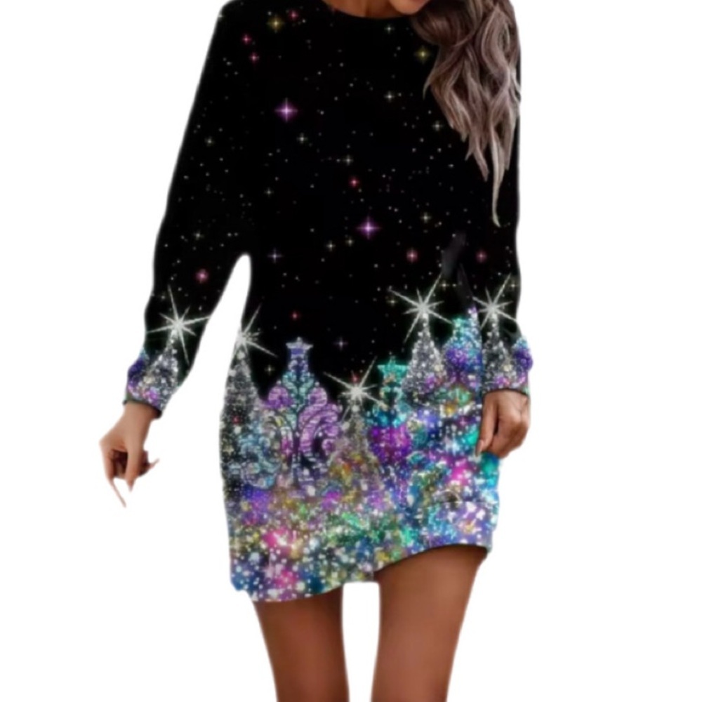 Christmas Mini Dress Casual Shirt with Pockets